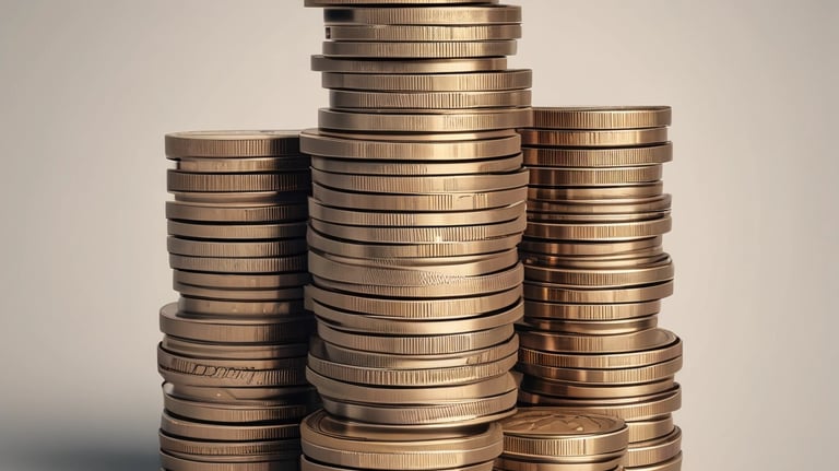 Stacked coins with a small house model representing smart asset allocation