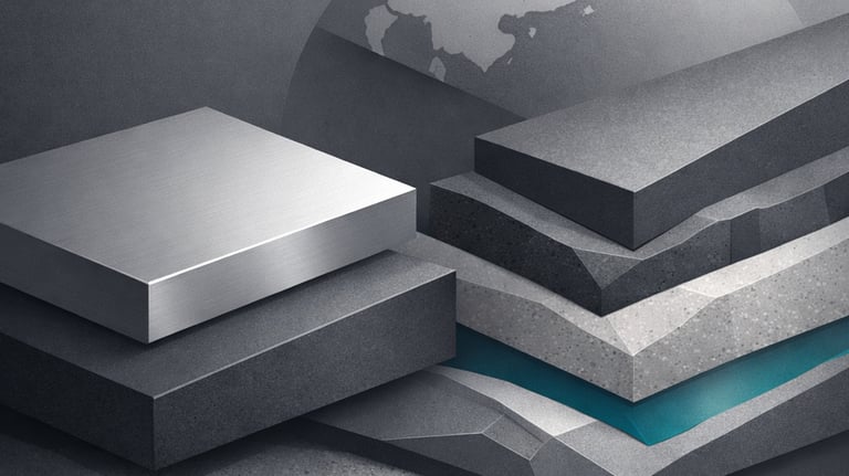 Abstract 3D illustration of geometric layers and architectural textures representing global infrastructure.