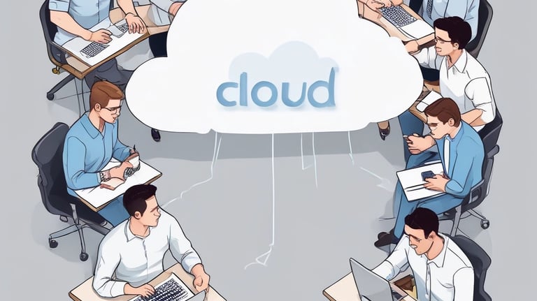 A modern office environment with technology and teamwork.