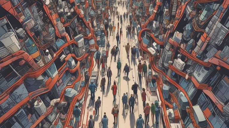 A diverse team collaborating over digital devices in a modern office.