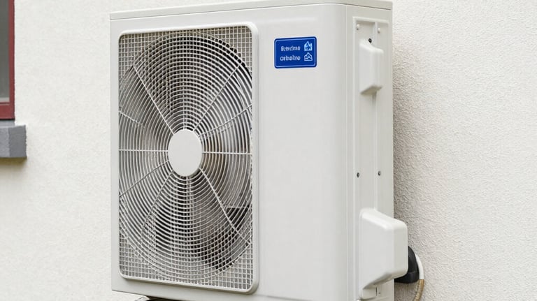 Modern heat pump unit installed outside a contemporary home in Bordeaux