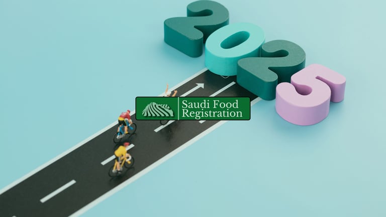 Saudi Food Registration Logo with road to 2025 trends background