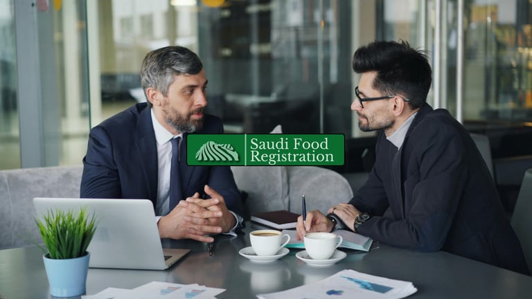 Experts reviewing SFDA food compliance documents with Arabic labels during a regulatory consultation in Saudi Arabia.