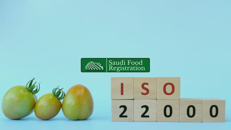 Saudi Food Registration Logo with ISO 22000 background 