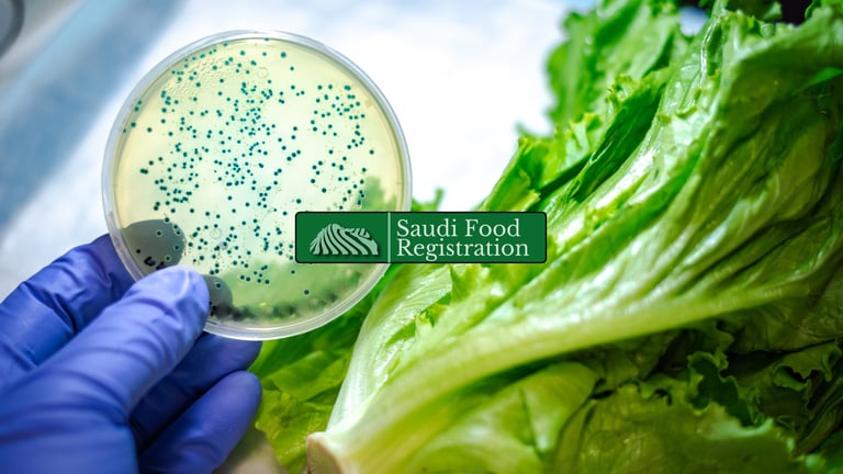 SFDA lab testing food contamination with bacteria culture plate for product recall in Saudi Arabia.
