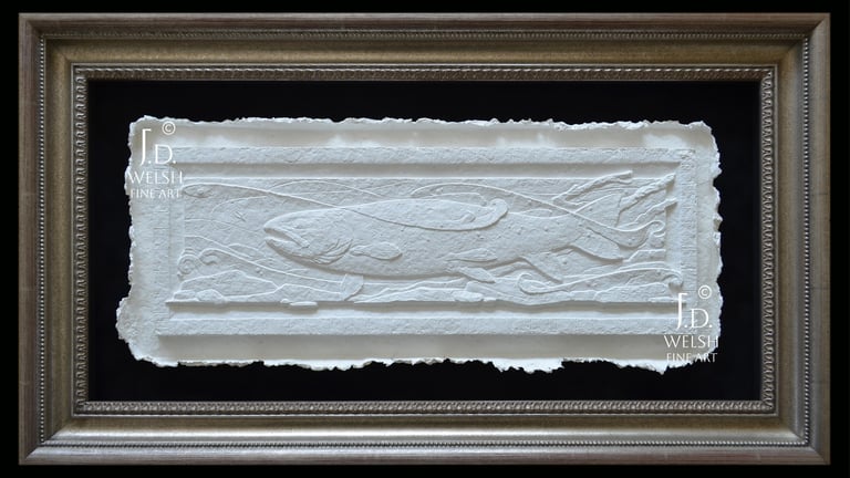 Bossing the Run - Brwon Trout Fly Fishinf Sculpture - Cast Cotton -Jeremiah D Welsh