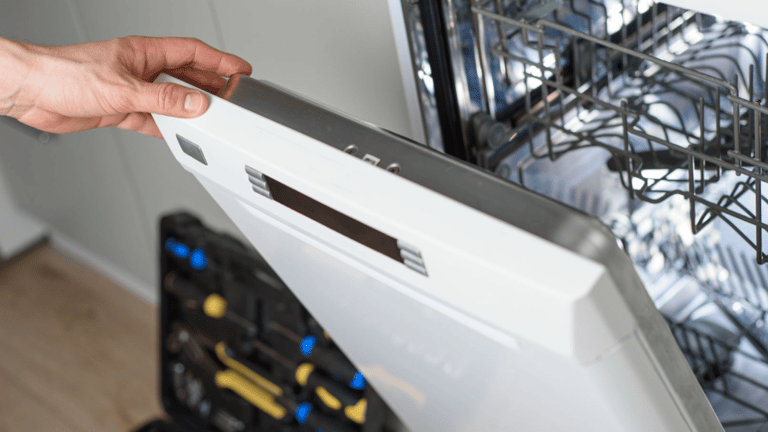 a person holding a dishwasher in their hand