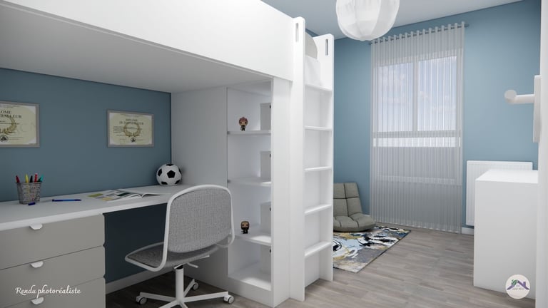 Chambre d'enfant bleu et thème foot