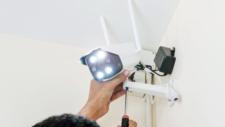 a man is holding a camera and a camera