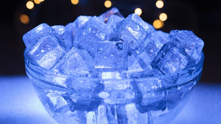 a bowl of ice cubes in a bowl