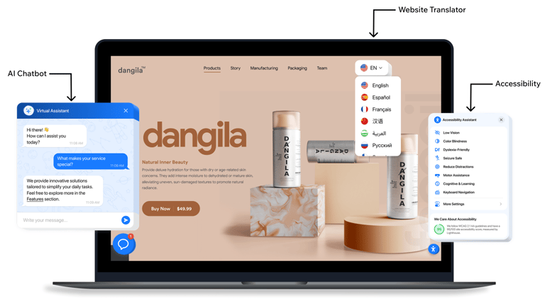 a laptop computer screen displaying a variety of features