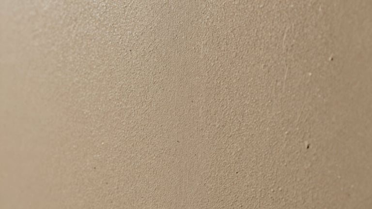 Macro detail of hand-troweled microcement texture, warm sand tone, soft directional light highlighting the subtle mineral ridges.