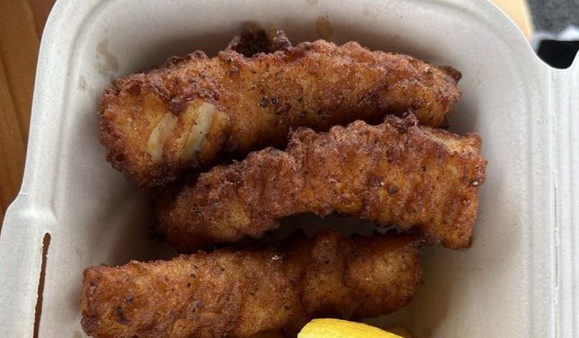 Fried Pacific cod fish, ala carte with a lemon wedge at Captain's Galley
