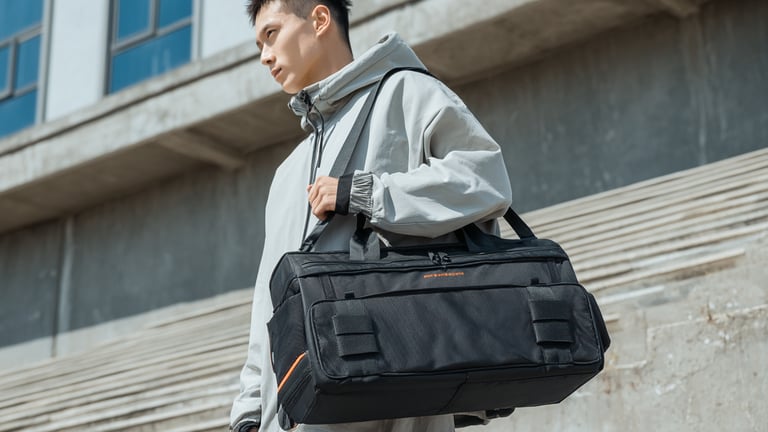 Models carry high-grade nylon travel bags