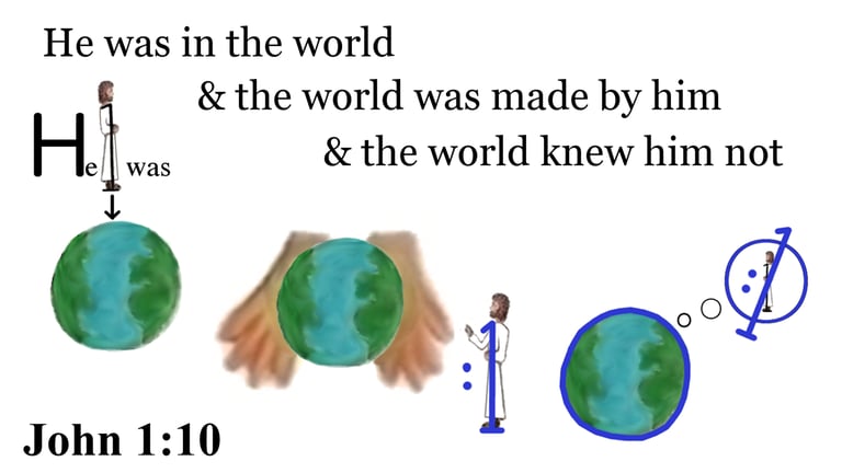 John 1:10 He was in the world, and the world was made by him, and the world knew him not.