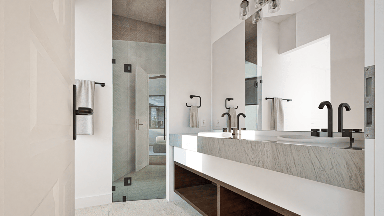 an architectural rendering of a bathroom