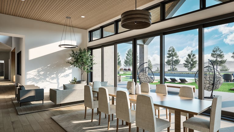 an architectural rendering of a dining room in a custom home