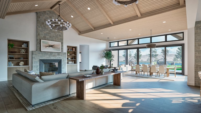 an architectural rendering of a residential living area in a custom home