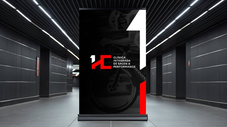 Banner preto com logo HC, texto “Clínica Integrada de Saúde & Performance”.