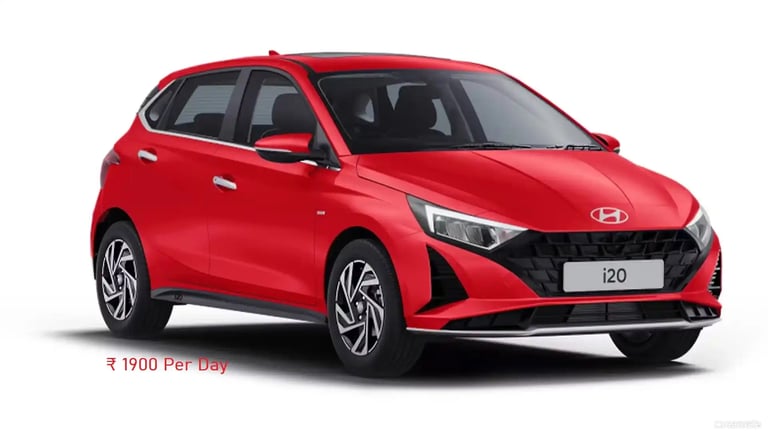 a red i 20 car with a white background
