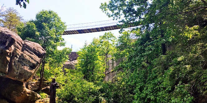 Lookout Mtn, GA - Rock City's Swing Along Bridge has awesome views if you can swing your way across
