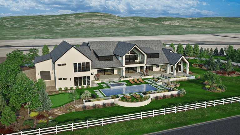 Rendering of a large house with a pool in Idaho