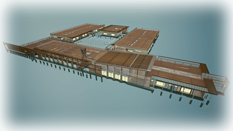 an artistic rendering of the framing system of an elementary school in California