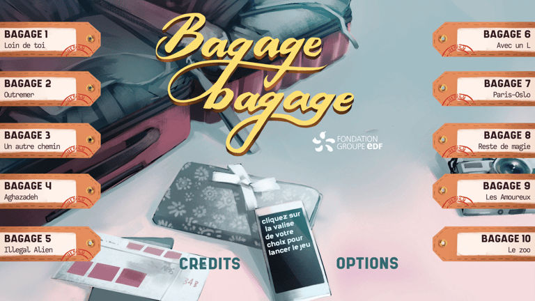 Menu de selection du bagage du jeu vidéo Bagage Bagage développé par la fondation EDF