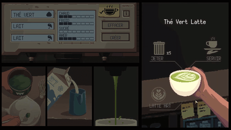 Menu de présentation de la boisson créée dans Coffee Talk