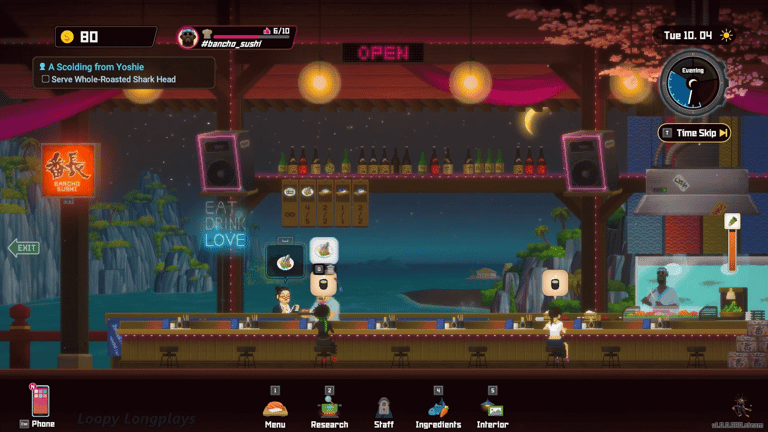 Capture d'écran du jeu Dave The Diver avec la gestion du restaurant