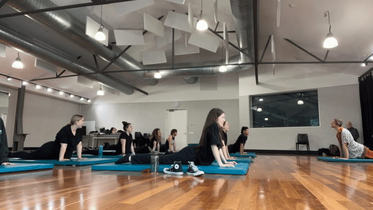a group of people doing yoga exercises on their mats