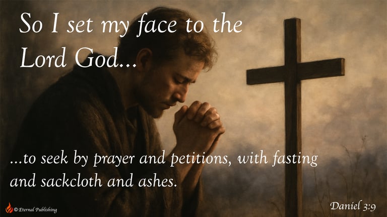 Lenten image, man praying in front of a cross