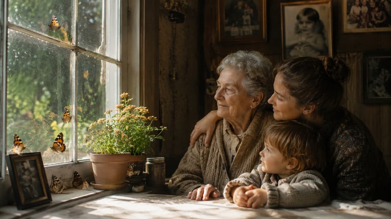 Butterflies appearing during an emotional family memory after loss