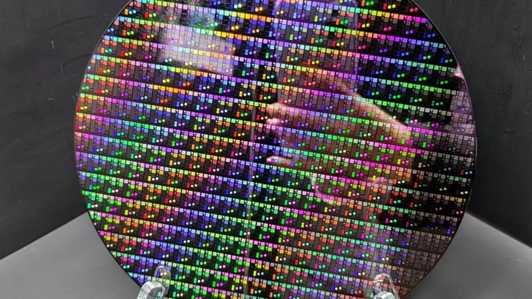 8-inch semiconductor wafer with patterned integrated circuits