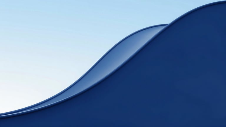 An abstract data visualization of compounding growth curves in deep indigo and sky blue, clean lines, bright background