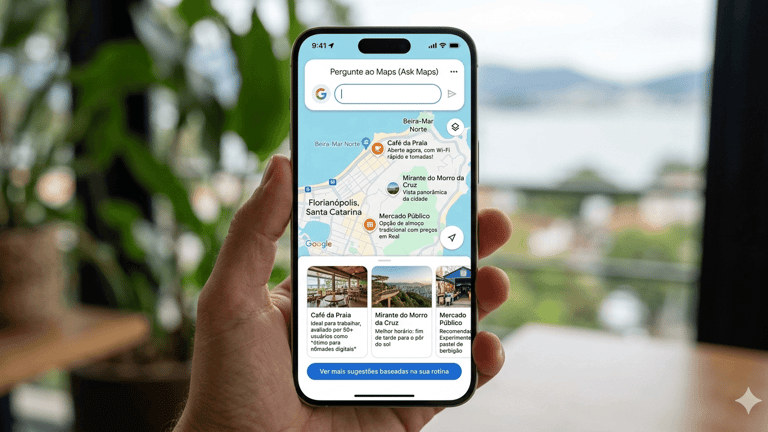 Interface do Google Ask Maps com IA Gemini no celular