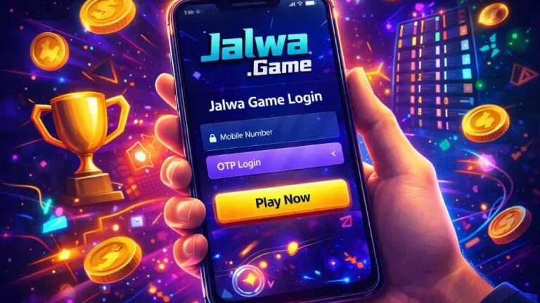  Jalwa Game login screen with gold coins and trophy graphics.