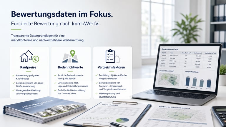 Immobilienbewertung mit Bewertungsdaten, wie Kaufpreise, Bodenrichtwerte & Vergleichsfaktoren
