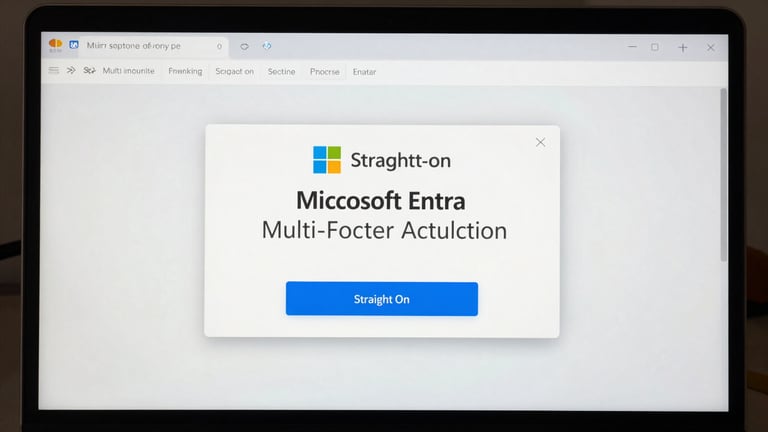 Straight-on technical screenshot of a secure Microsoft Entra multi-factor authentication prompt window overlaying a clean SAP GUI interface, crisp UI elements, neutral lighting.