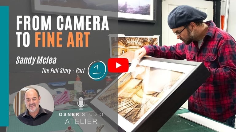 Youtube cover picture for a video about Sandy Mclea from camera to fine art