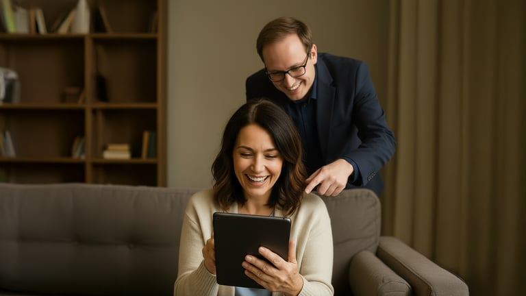 Jelle helpt een klant met digitale vragen aan huis.