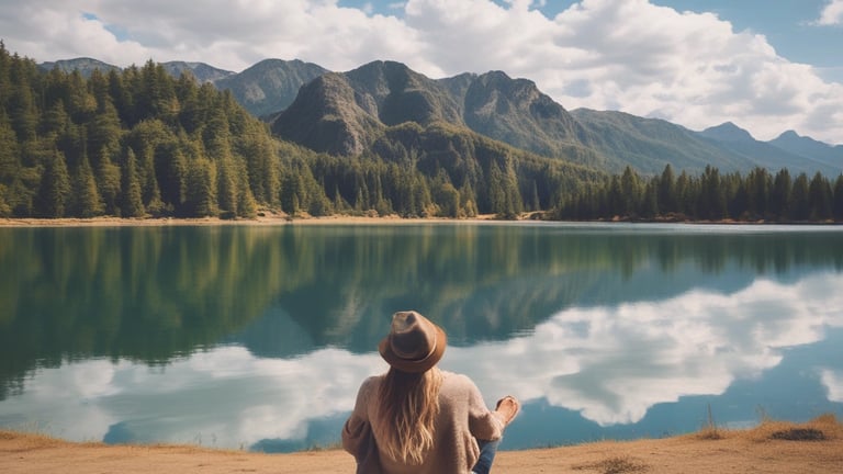 A notebook page with handwritten daily affirmations is being held up against a background of sunlight and blurred trees.