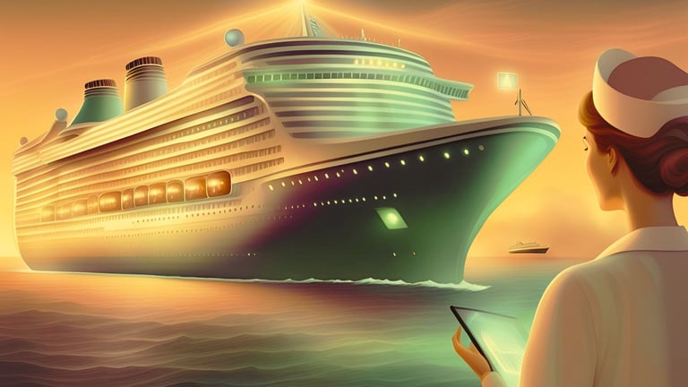 Foto de um navio representando emergência médica em cruzeiros. 