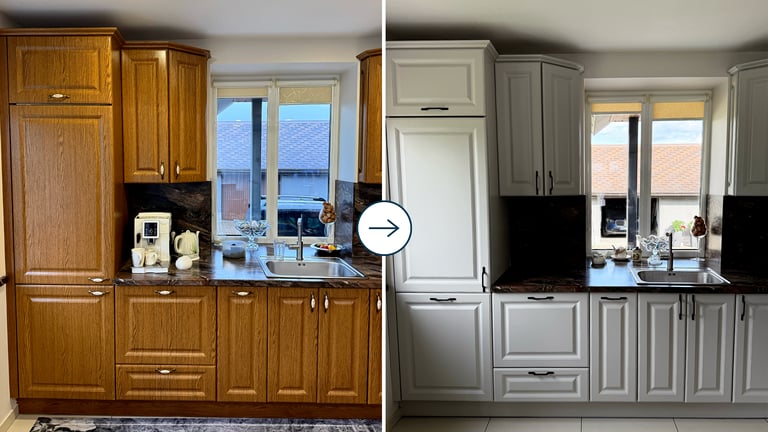 virtuvės spintelių dažymas – prieš ir po atnaujinimo