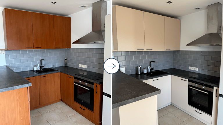 virtuvės spintelių dažymas – prieš ir po atnaujinimo