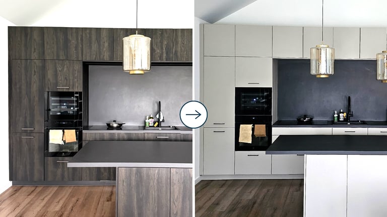 virtuvės spintelių dažymas – prieš ir po atnaujinimo