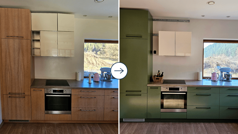virtuvės spintelių dažymas – prieš ir po atnaujinimo
