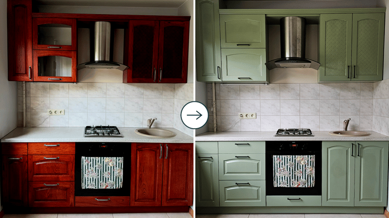 virtuvės spintelių dažymas – prieš ir po atnaujinimo