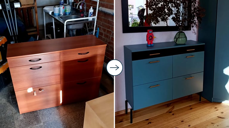 komodos dažymas – prieš ir po atnaujinimo