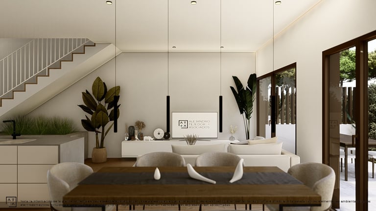 a dining room with a table and chairs